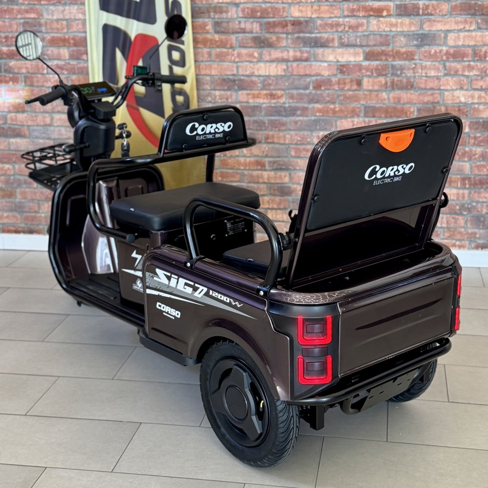 Електричний трицикл Corso SIG-7 SG-302240 1200W 72V/23Ah, 3 місця, колеса 10", LED фари, сигналізація, кошик