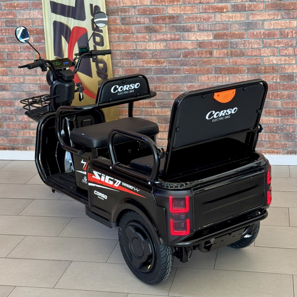 Електричний трицикл Corso SIG-7 SG-319055 1200W 72V/23Ah, 3 місця, колеса 10", LED фари, сигналізація, кошик