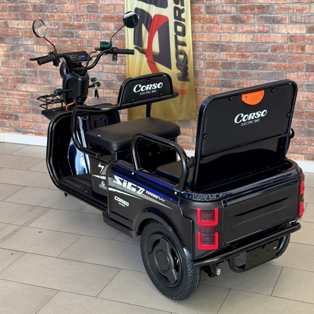 Електричний трицикл Corso SIG-7 SG-640290 1200W 72V/23Ah, 3 місця, колеса 10", LED фари, сигналізація, кошик