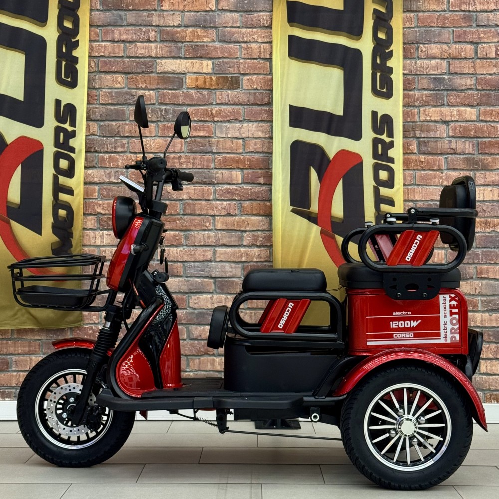 Електричний трицикл Corso PROTEX PR-377405 1200W 72V/23Ah,  3 місця, колеса 10", LED фари, сигналізація, кошик + багажний відсік