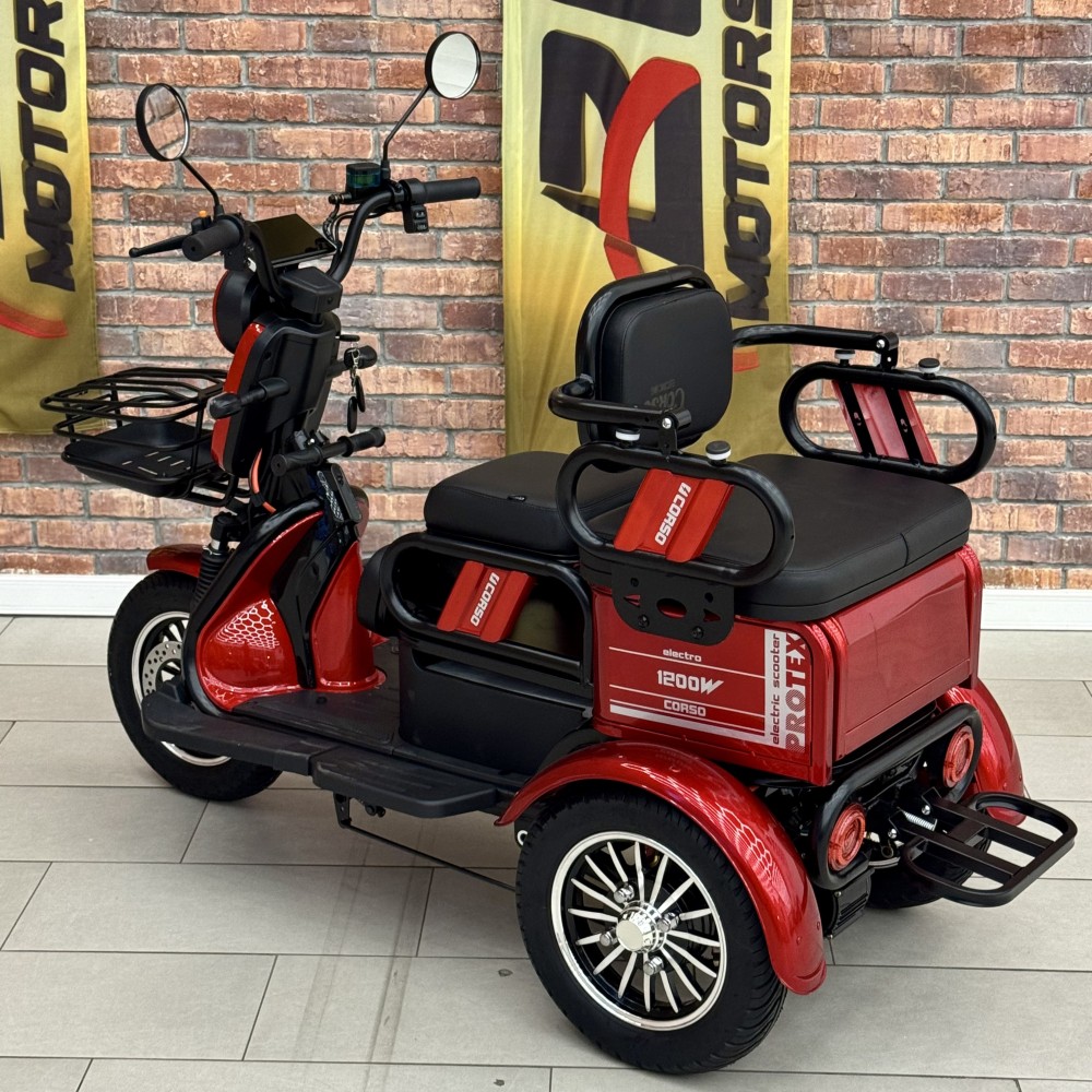 Електричний трицикл Corso PROTEX PR-377405 1200W 72V/23Ah,  3 місця, колеса 10", LED фари, сигналізація, кошик + багажний відсік