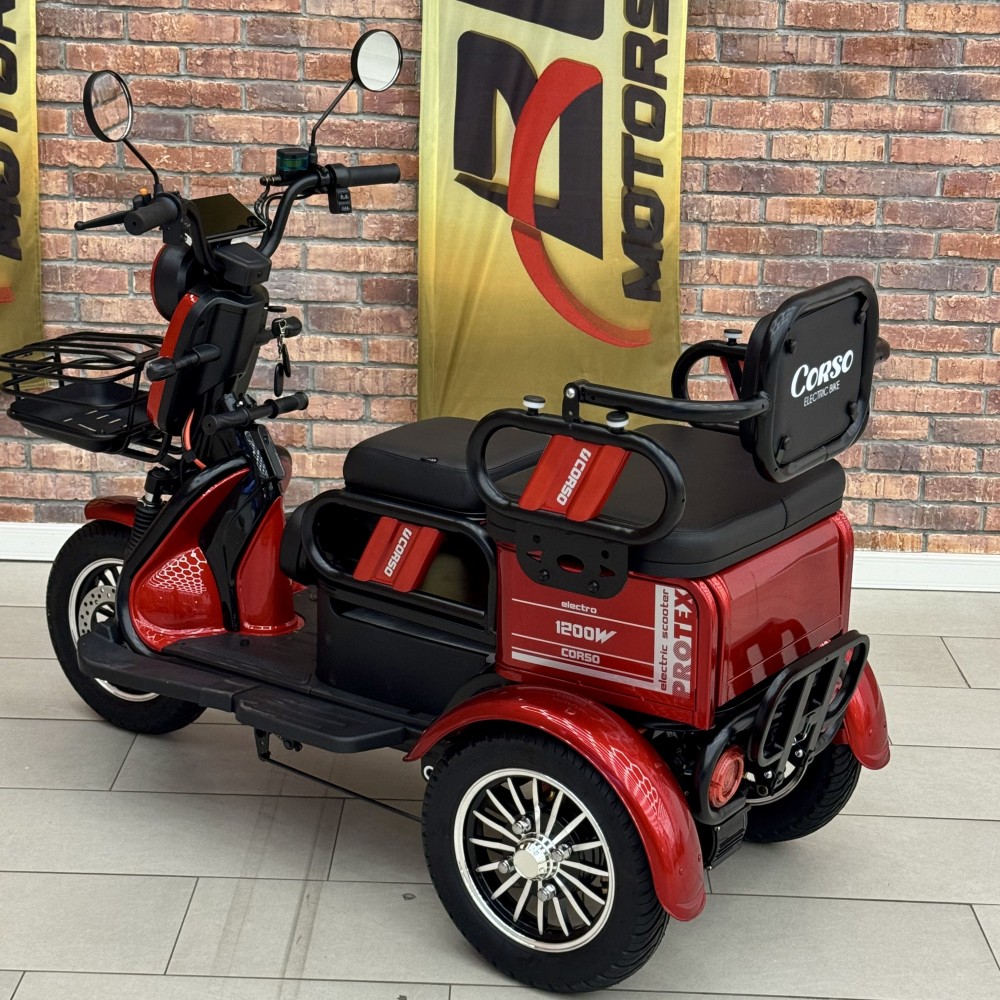 Електричний трицикл Corso PROTEX PR-377405 1200W 72V/23Ah,  3 місця, колеса 10", LED фари, сигналізація, кошик + багажний відсік