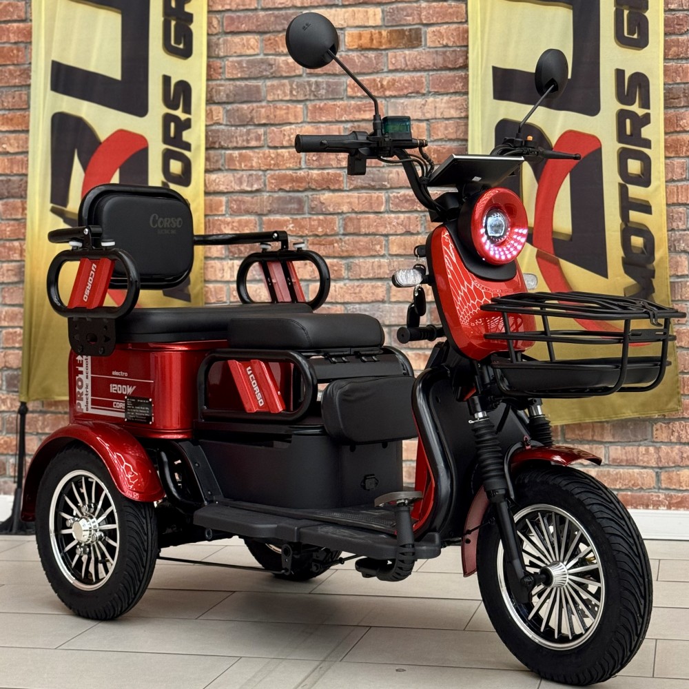 Електричний трицикл Corso PROTEX PR-377405 1200W 72V/23Ah,  3 місця, колеса 10", LED фари, сигналізація, кошик + багажний відсік
