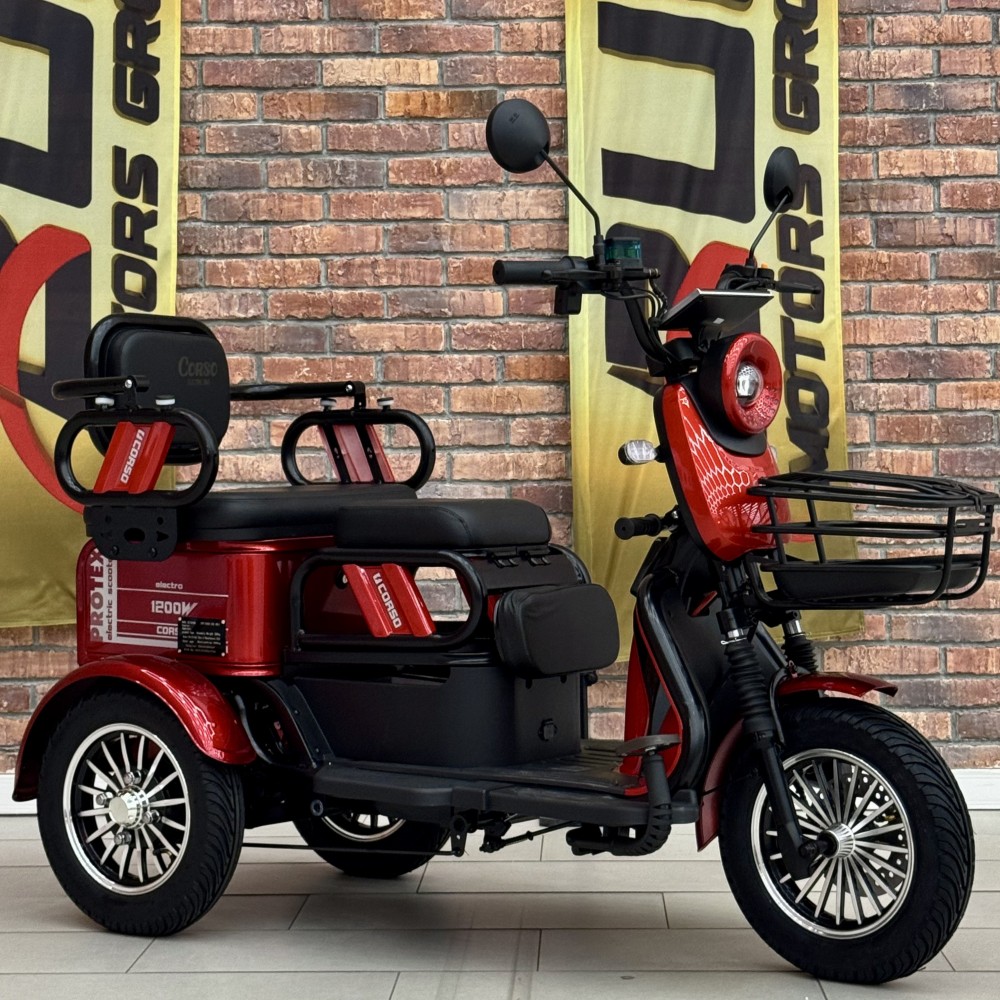 Електричний трицикл Corso PROTEX PR-377405 1200W 72V/23Ah,  3 місця, колеса 10", LED фари, сигналізація, кошик + багажний відсік