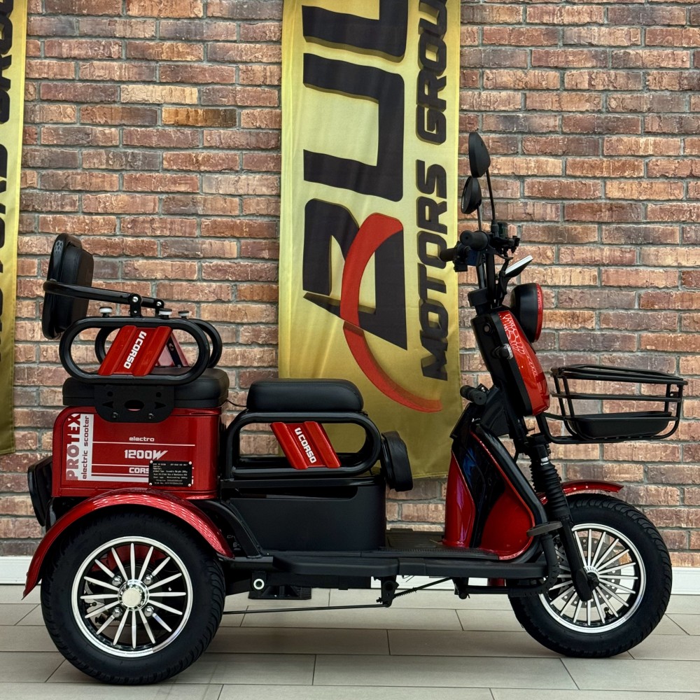 Електричний трицикл Corso PROTEX PR-377405 1200W 72V/23Ah,  3 місця, колеса 10", LED фари, сигналізація, кошик + багажний відсік