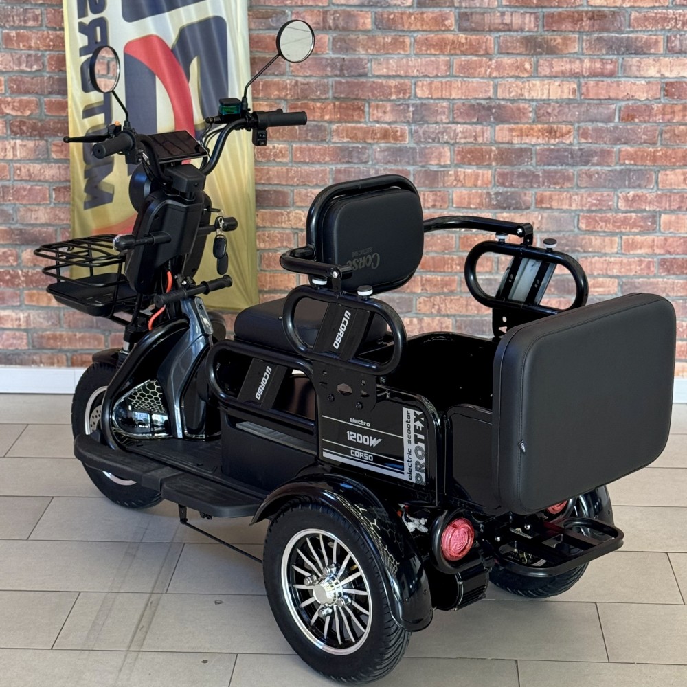Електричний трицикл Corso PROTEX PR-648890 1200W 72V/23Ah,  3 місця, колеса 10", LED фари, сигналізація, кошик + багажний відсік
