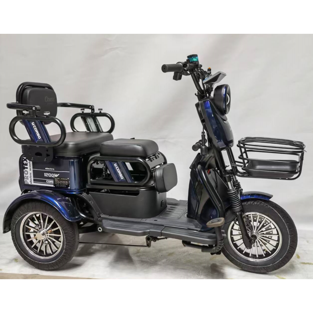 Електричний трицикл Corso PROTEX PR-801623 1200W 72V/23Ah, 3 місця, колеса 10", LED фари, сигналізація, кошик + багажний відсік