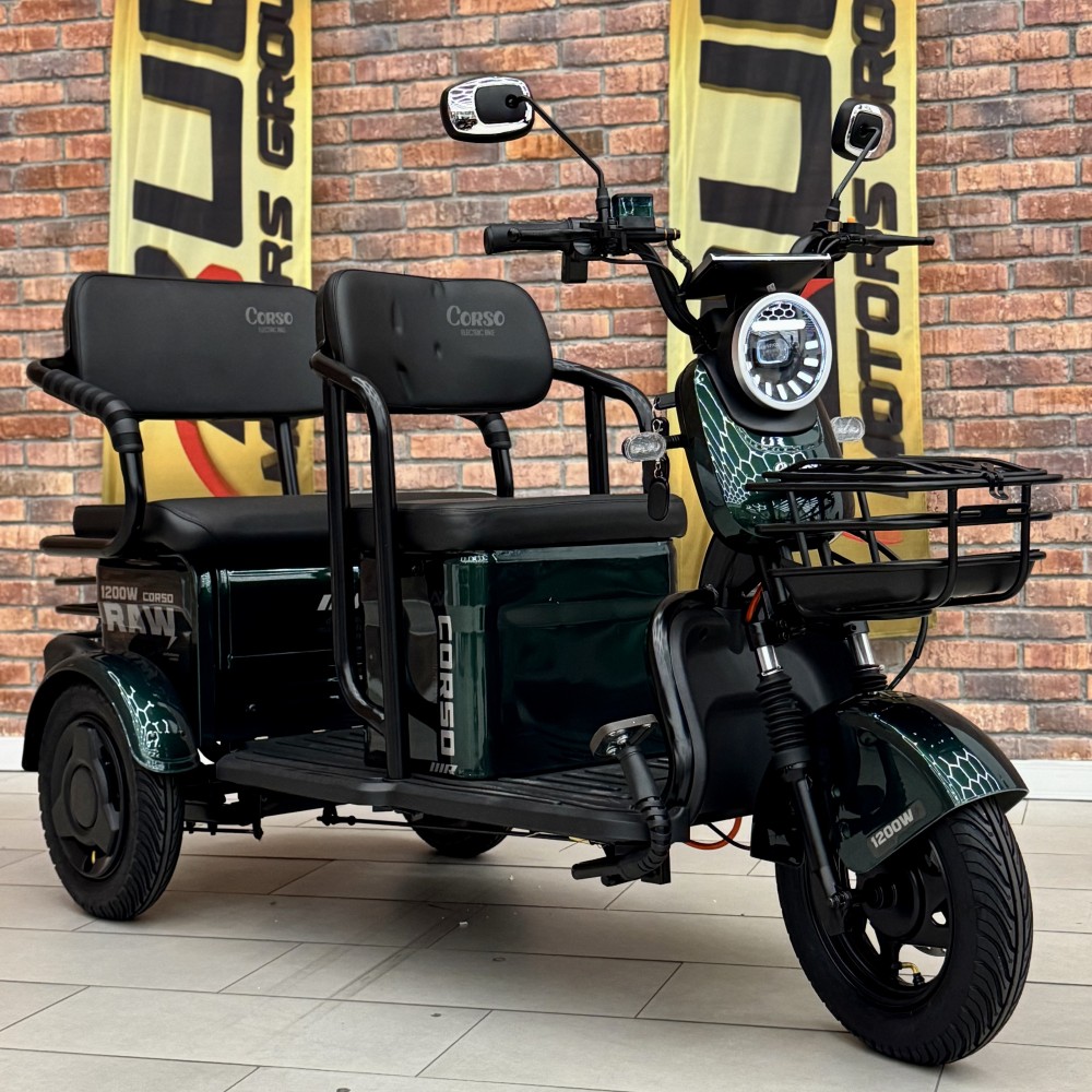 Електричний трицикл Corso «RAW» RW-169932 + 1 ЯЩИК АКУМ, двигун 1200W, акумулятор 72V/23Ah графеновий, колеса 300-10, в коробці