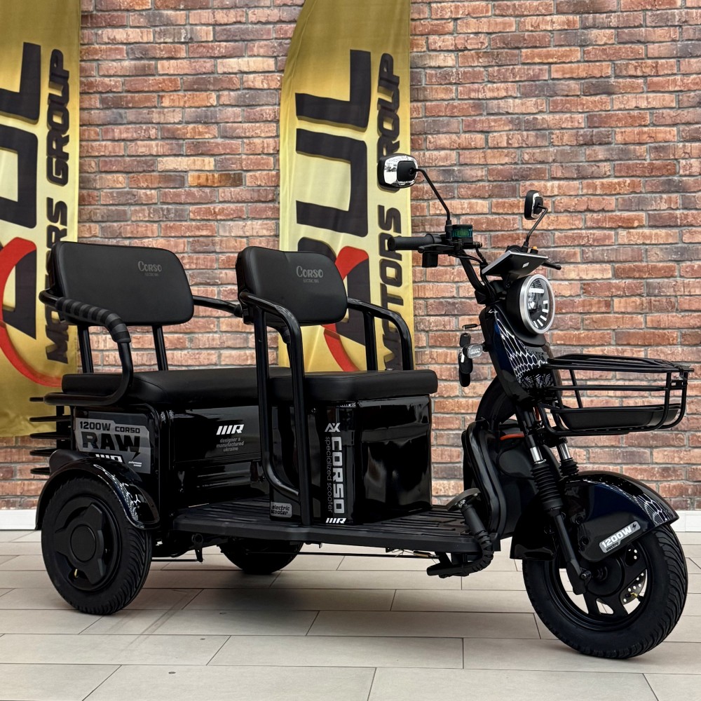 Електричний трицикл Corso «RAW» RW-411587 + 1 ЯЩИК АКУМ, двигун 1200W, акумулятор 72V/23Ah графеновий, колеса 300-10, в коробці