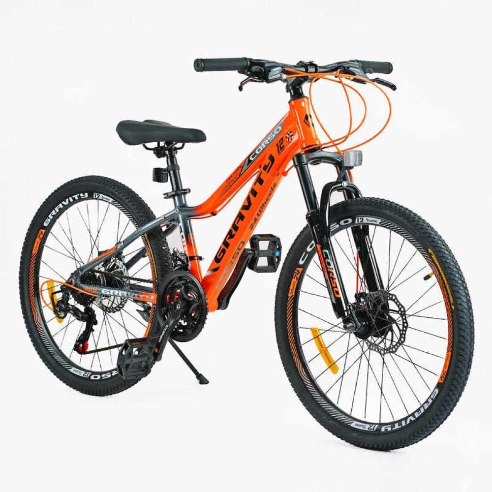 Велосипед спортивний Corso GRAVITY GR-24763 24", алюмінієва рама 12", 21 швидкість, Shimano, дискові гальма