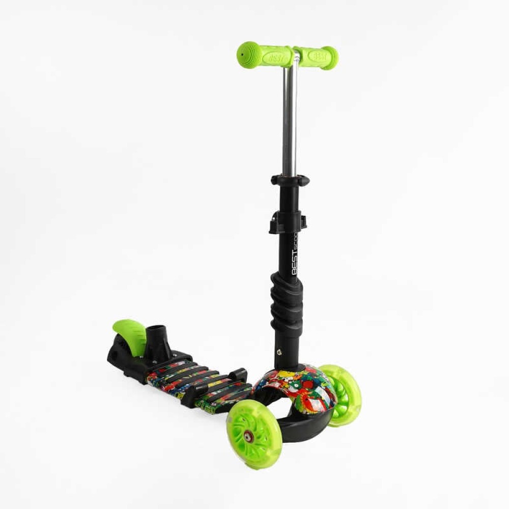 Самокат 5в1 LS-76235 Best Scooter, з ДОП. КОЛІСАМИ, захисний бампер, PU колеса зі світлом, в коробці