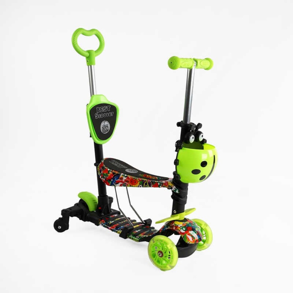 Самокат 5в1 LS-76235 Best Scooter, з ДОП. КОЛІСАМИ, захисний бампер, PU колеса зі світлом, в коробці