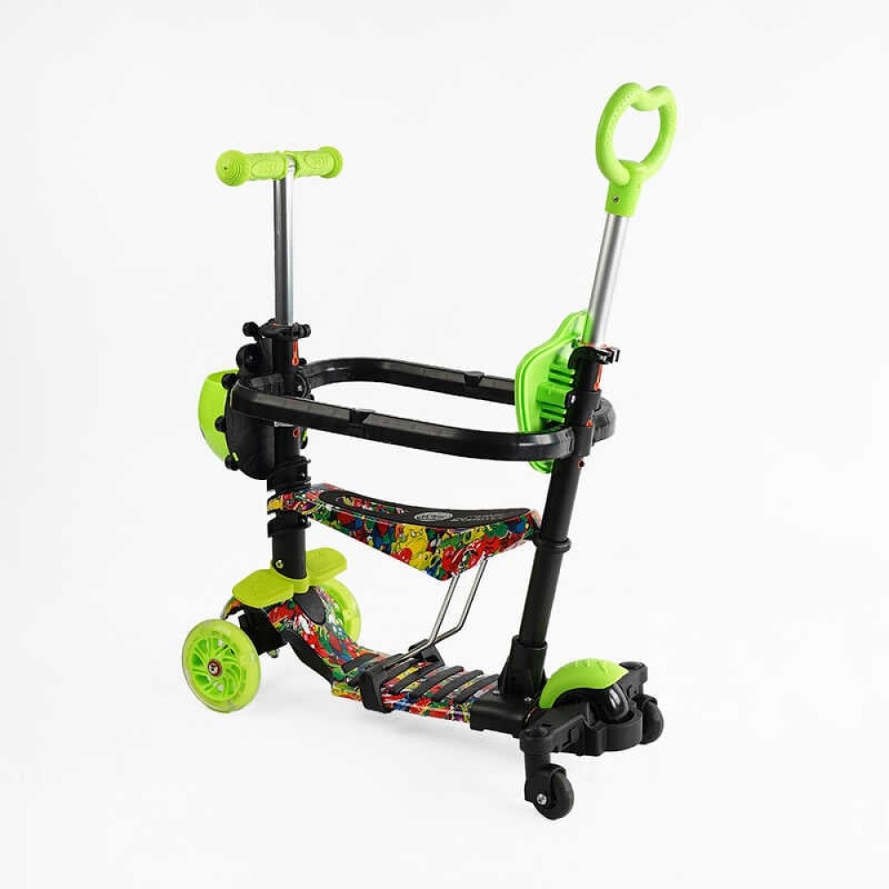 Самокат 5в1 LS-76235 Best Scooter, з ДОП. КОЛІСАМИ, захисний бампер, PU колеса зі світлом, в коробці
