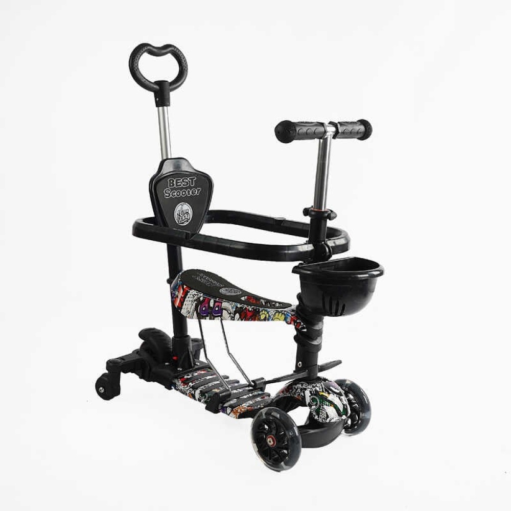 Самокат 5в1 LS-82755 Best Scooter, з ДОП. КОЛІСАМИ, захисний бампер, PU колеса зі світлом, в коробці