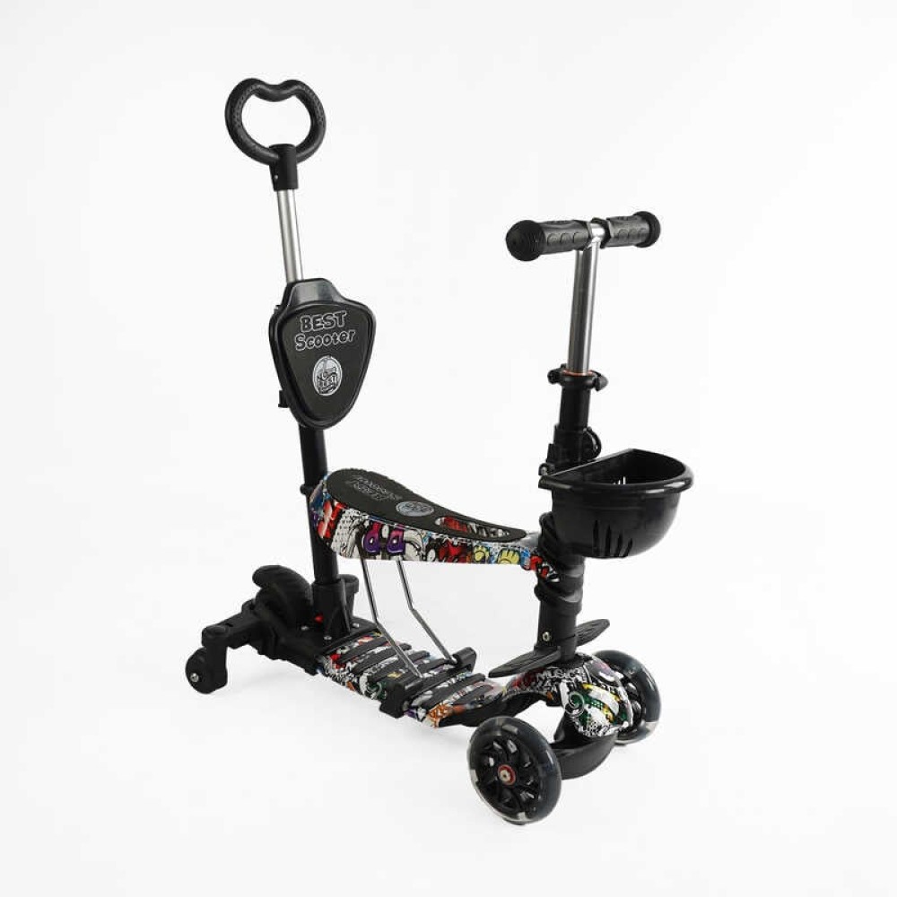 Самокат 5в1 LS-82755 Best Scooter, з ДОП. КОЛІСАМИ, захисний бампер, PU колеса зі світлом, в коробці