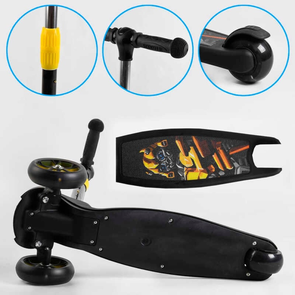 Самокат триколісний 15172 Best Scooter СВІТЛО КОЛІС ТА ДИСКІВ, складене кермо, передні колеса PU 120х35мм, задні колеса PU 80х48мм