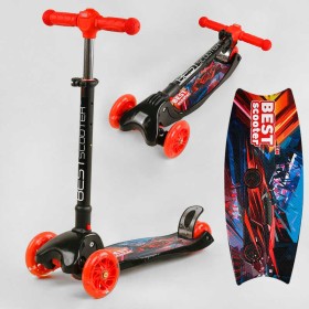 Самокат триколісний L-9563 Best Scooter MAXI, складне кермо З ФАРОЙ, 4 колеса PU зі світлом, d=12 см, в коробці