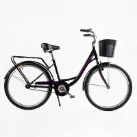 Велосипед міський Corso TRAVEL 26" TL-26523, одношвидкісний, сталева рама 16.5", багажник + кошик, колір ТЕМНО-ФІОЛЕТОВИЙ