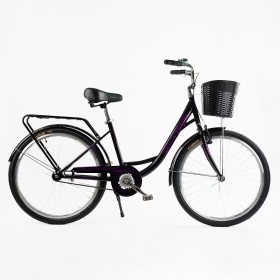 Велосипед міський Corso TRAVEL 26" TL-26523, одношвидкісний, сталева рама 16.5", багажник + кошик, колір ТЕМНО-ФІОЛЕТОВИЙ