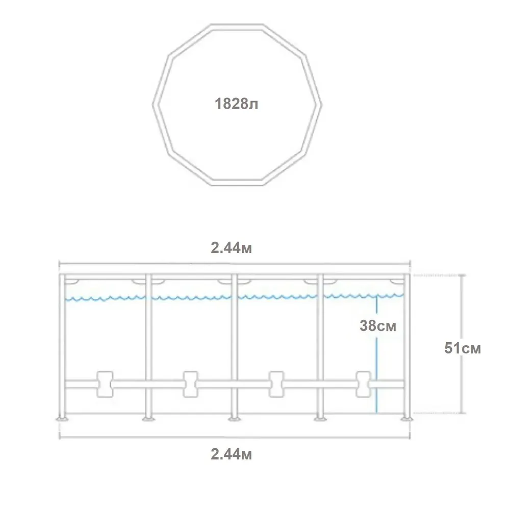 Басейн каркасний Intex 28205 Metal Frame 244×51 см, 1828 л, круглий
