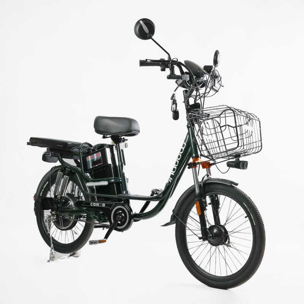 Електровелосипед Corso Shadow SH-8036-9/с-31 22" 500W 48V/20Ah, сигналізація, кошик (зелений)