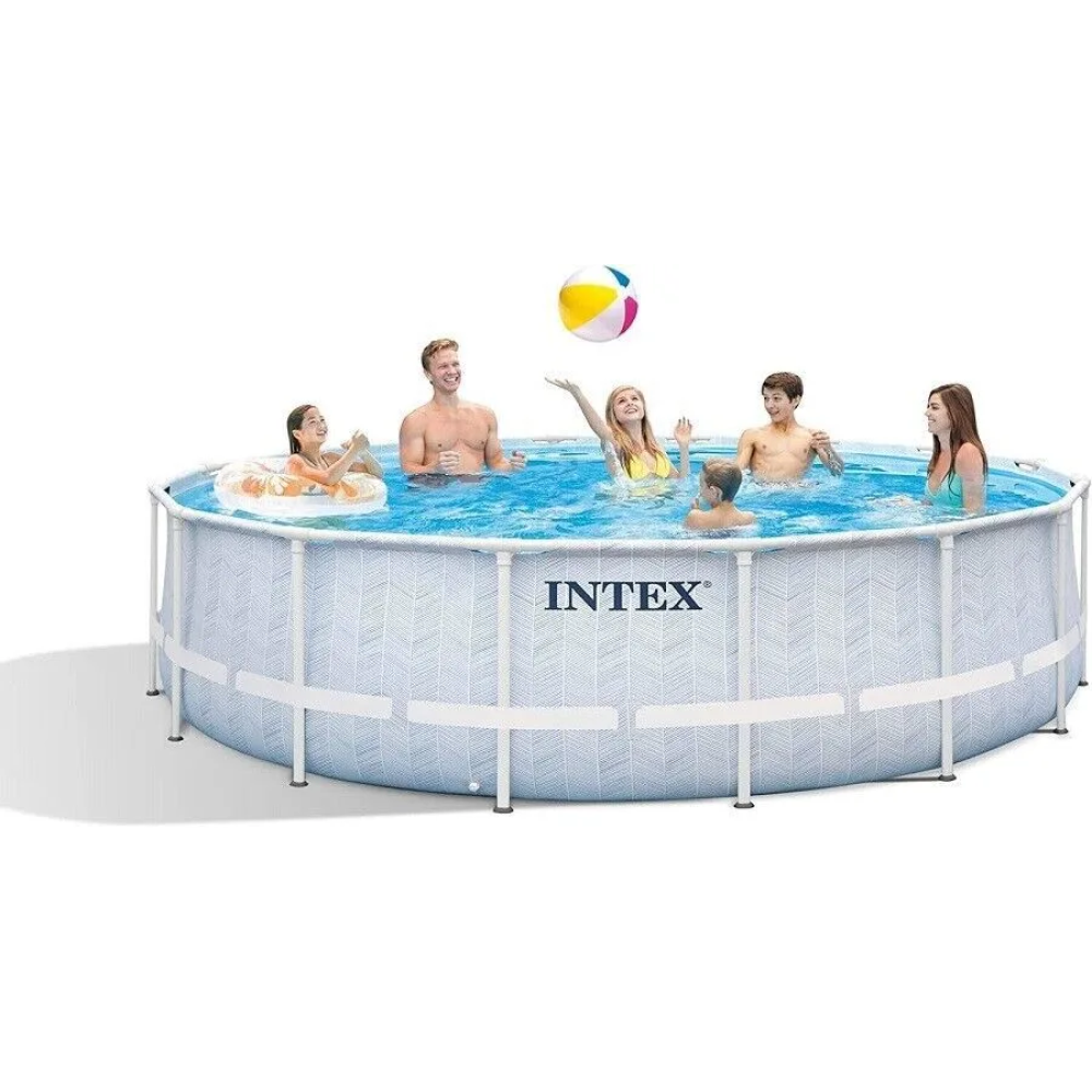 Басейн каркасний Intex 26746 Chevron Prism Frame 488х122см, 19156л. фільтр-насос 5678л ч, драбина, тент, підстилка