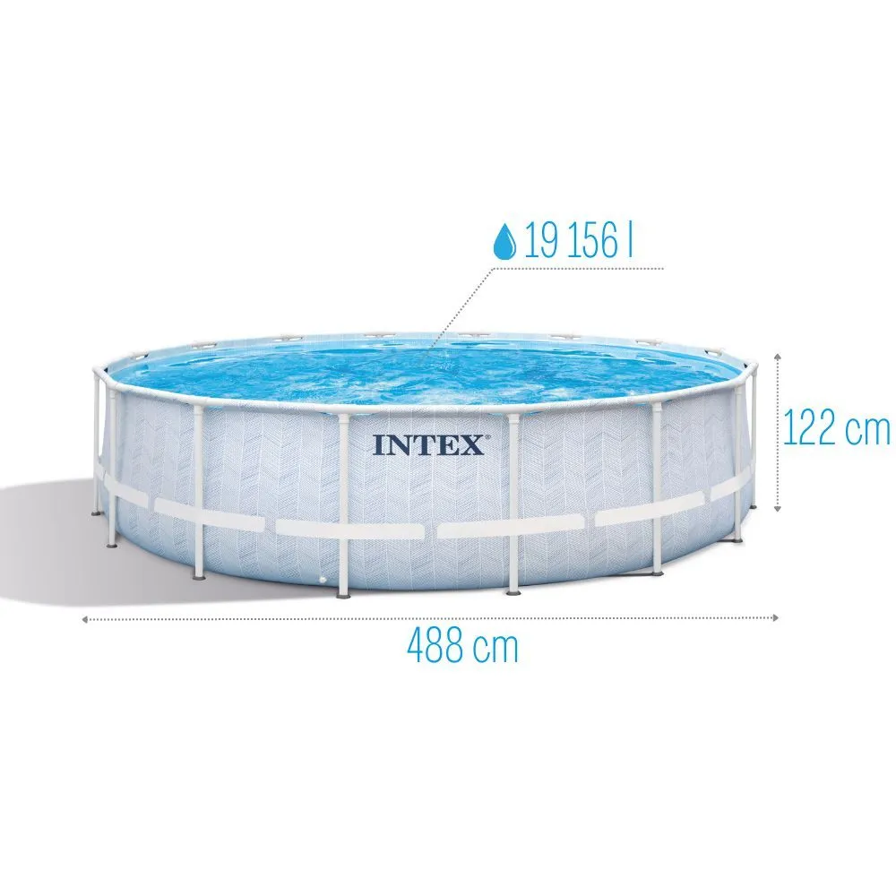 Басейн каркасний Intex 26746 Chevron Prism Frame 488х122см, 19156л. фільтр-насос 5678л ч, драбина, тент, підстилка