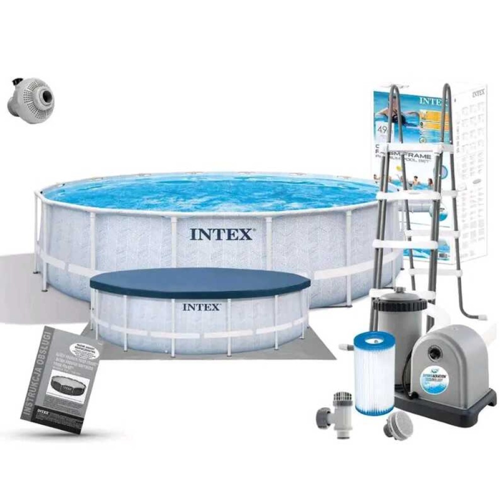 Басейн каркасний Intex 26746 Chevron Prism Frame 488х122см, 19156л. фільтр-насос 5678л ч, драбина, тент, підстилка