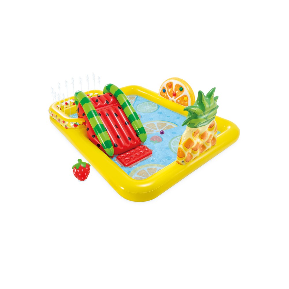 Intex Ігровий центр 57158 NP "Веселий фрукт", 244 x 191 x 91 см, з гіркою, від 2-х років, 493л