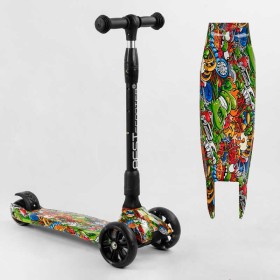 Самокат триколісний Best Scooter 46-009 MAXI (6) складне алюмінієве кермо, 3 колеса PU зі світлом, переднє 130х35 мм, заднє 80х45 мм, в коробці