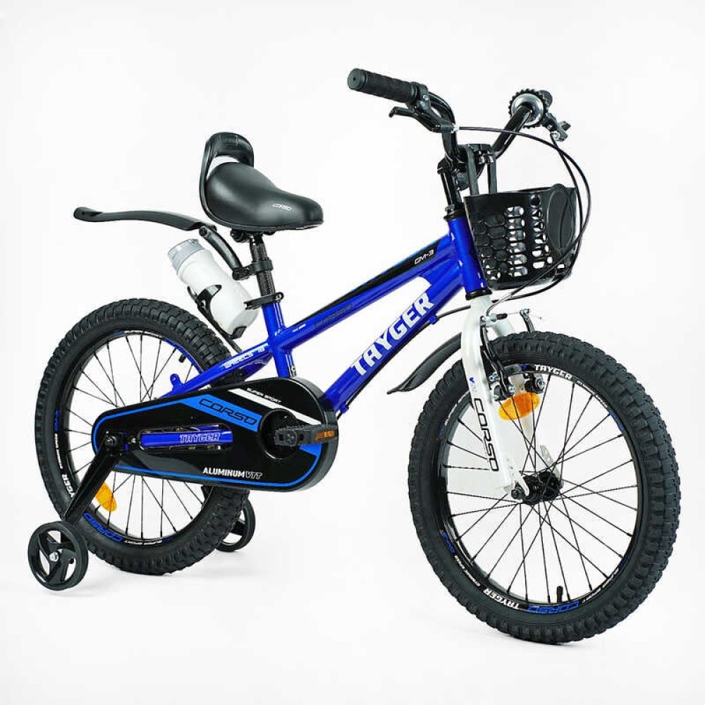 Велосипед 2-х колісний дитячий CORSO TAYGER TG-62893 16" Алюмінієва рама, бічні колеса, кошик, пляшечка