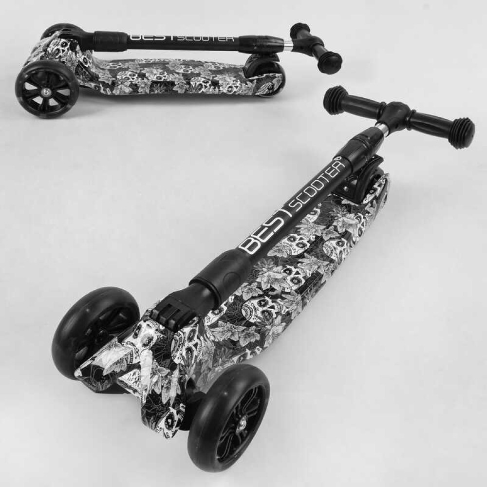 Самокат триколісний Best Scooter 65-878 MAXI (6) складне алюмінієве кермо, 3 колеса PU зі світлом, переднє 130х35 мм, заднє 80х45 мм, в коробці