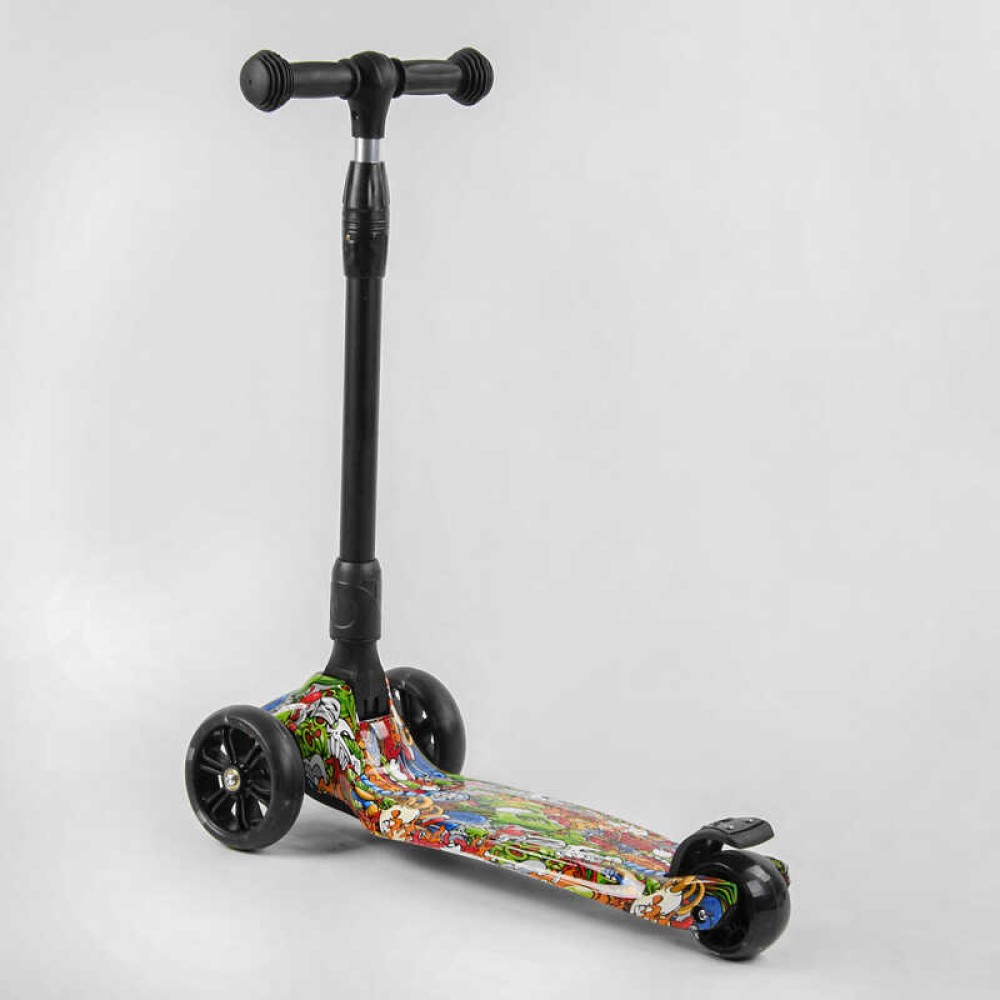 Самокат триколісний Best Scooter 46-009 MAXI (6) складне алюмінієве кермо, 3 колеса PU зі світлом, переднє 130х35 мм, заднє 80х45 мм, в коробці