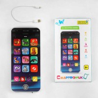 Музичний телефон TK - 11206 (60) "WToys", ОЗВУЧУВАННЯ УКРАЇНСЬКОЮ МОВОЮ, 16 сенсорних кнопок, світло, вірші, цифри, скоромовки, тварини, звуки, від акумулятора, провід Type-C, в коробці