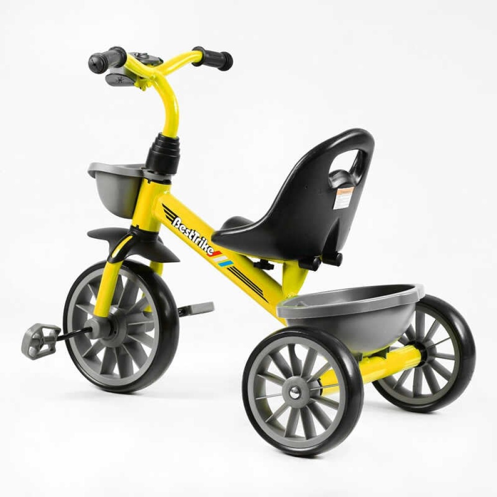 Велосипед 3-х колісний BS-16390 "Best Trike" колеса EVA переднє 12", заднє 10", сталева рама, фара з музикою та світлом, 1 пісня українською та 2 англійською, 2 кошики, в коробці