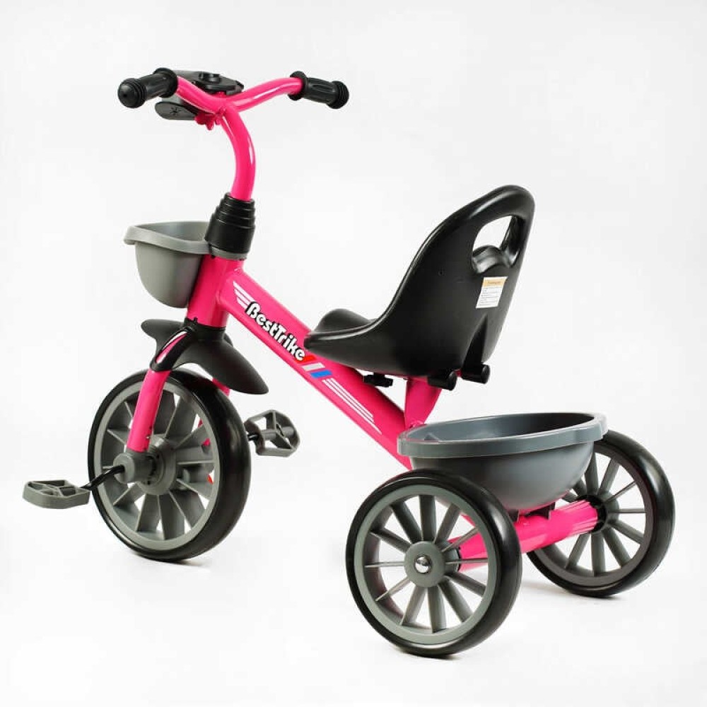 Велосипед 3-х колісний BS-20470 "Best Trike" колеса EVA переднє 12", заднє 10", сталева рама, фара з музикою та світлом, 1 пісня українською та 2 англійською, 2 кошики, в коробці