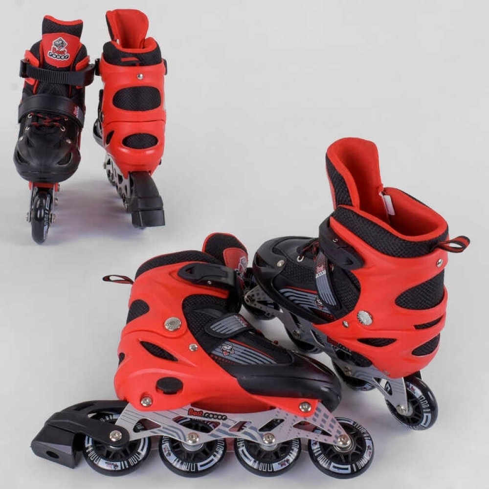 Ролики 40082-S Best Roller/розмір 30-33/колір - ЧЕРВОНИЙ (6) колеса PVC, ПЕРЕДНЄ КОЛЕСО СВІТЛО, устілка – 17-19.5 см, d коліс - 6.5 см, в сумці
