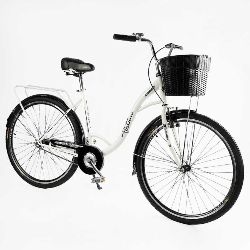 Велосипед міський Corso FORTUNA 28" FR-28006 + КОШИК одношвидкісний, сталева рама 20", корзина, багажник