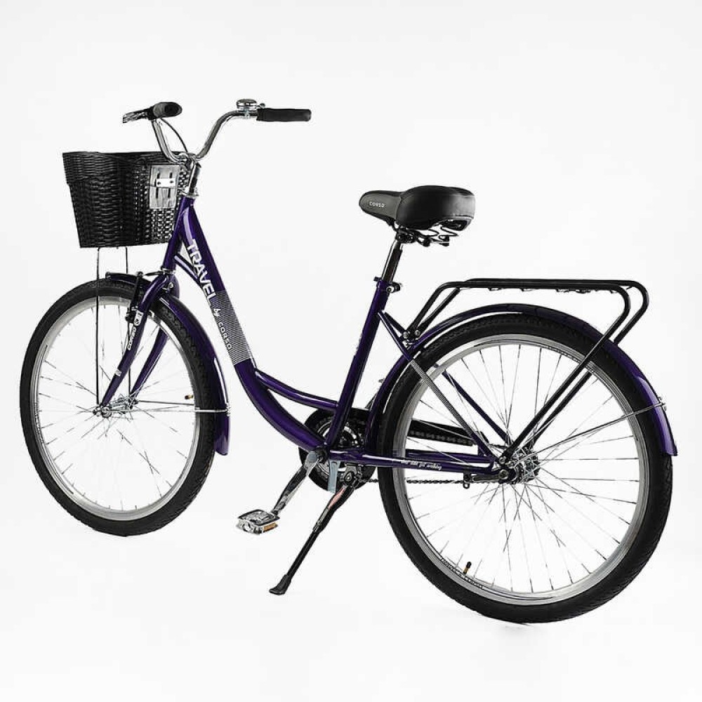 Велосипед міський Corso TRAVEL 26" TL-26106 + КОШИК одношвидкісний, сталева рама 16.5", корзина, багажник
