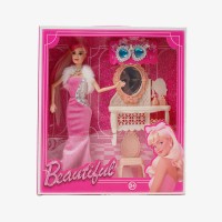 Лялька 8021-1 (60/2) висота 30см, гумова голова, верхні кінцівки на шарнірах, трюмо з дзеркальцем, стільчик, сережки, в коробці