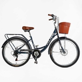 Велосипед міський Corso Polaris 26" PS-12833 + КОШИК СИНІЙ сталева рама 16.5", Shimano 7 швидкостей, корзина, багажник
