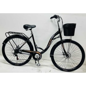 Велосипед міський Corso Liberty 28" дюймів LR-28286 + КОШИK, ЧОРНИЙ, сталева рама 20", Shimano 7 швидкостей, корзина, багажник