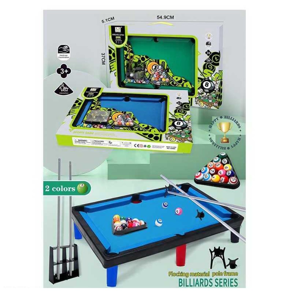 Більярд A 9904 (36/2)  розмір платформи: 41х28 см, кіш, 15 куль, кіш, більярдний трикутник, 6 лунок, 2 киї, підставка для київ, в коробці