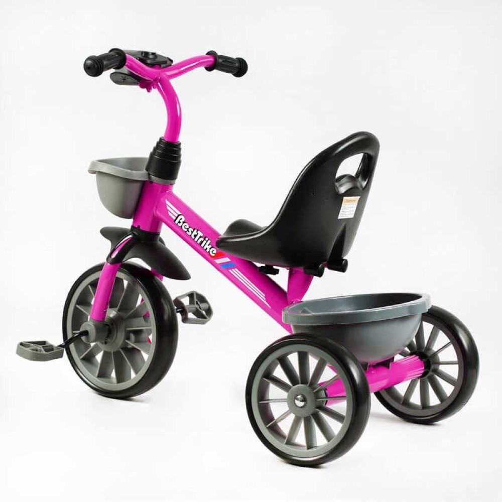 Велосипед 3-х колісний BS-44101 "Best Trike" колеса EVA переднє 12", заднє 10", сталева рама, фара з музикою та світлом, 1 пісня українською та 2 англійською, 2 кошики, в коробці