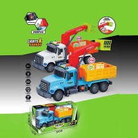 Машина музична 687-47 B (24/2) 2 кольори, "Вантажівка", підсвічування, звукові ефекти, механічне підіймання стріли, інерція, рухомі деталі, аксесуари, в коробці, ВИДАЄТЬСЯ МІКС ВИДІВ