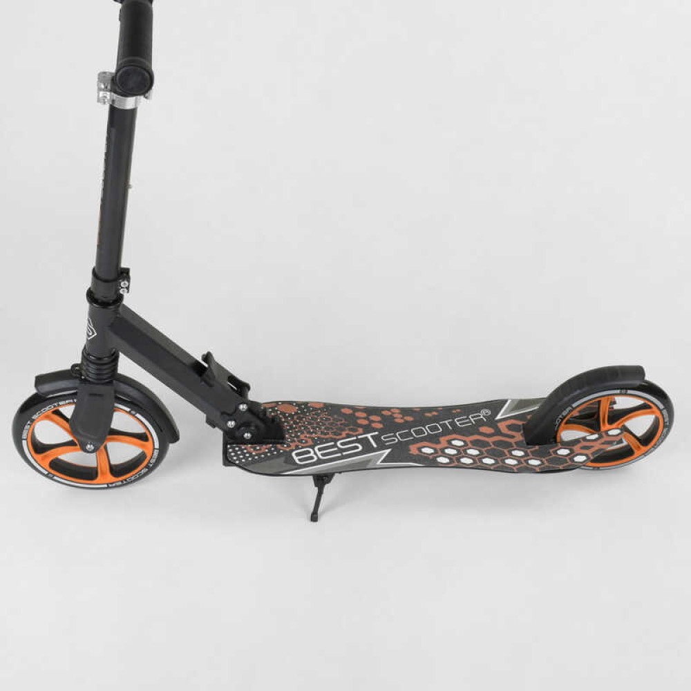 Самокат 34750 (2) Best Scooter, ЧОРНИЙ, зажим руля, переднє колесо PU - 22 см, заднє колесо PU - 20 см, 1 амортизатор, в коробці