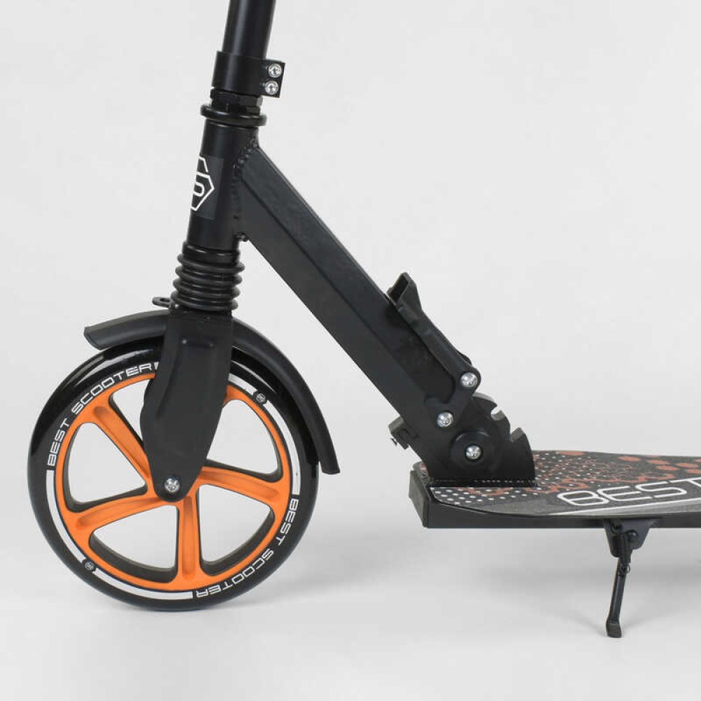 Самокат 34750 (2) Best Scooter, ЧОРНИЙ, зажим руля, переднє колесо PU - 22 см, заднє колесо PU - 20 см, 1 амортизатор, в коробці