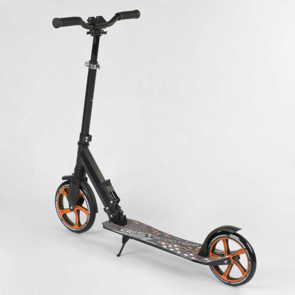 Самокат 34750 (2) Best Scooter, ЧОРНИЙ, зажим руля, переднє колесо PU - 22 см, заднє колесо PU - 20 см, 1 амортизатор, в коробці
