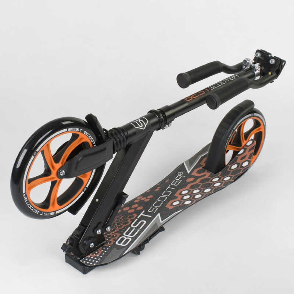 Самокат 34750 (2) Best Scooter, ЧОРНИЙ, зажим руля, переднє колесо PU - 22 см, заднє колесо PU - 20 см, 1 амортизатор, в коробці