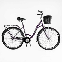 Велосипед міський Corso FORTUNA 28" FR-28077 + КОШИК ТЕМНО-ФІОЛЕТОВИЙ, одношвидкісний, сталева рама 20", корзина, багажник